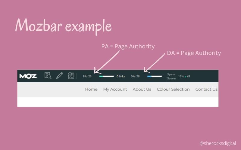 SEO tools mozbar example with she rocks digital hobart SEO consultant