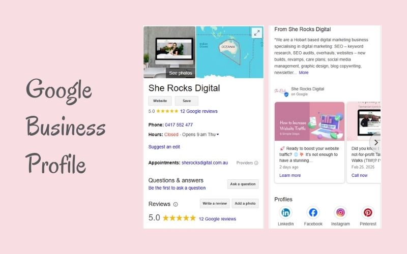 elevate your local seo services google business profile tips from she rocks digital hobart
