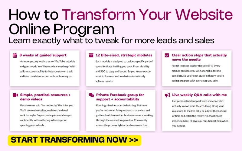 how to transform your website online program what you get from she rocks digital in the course