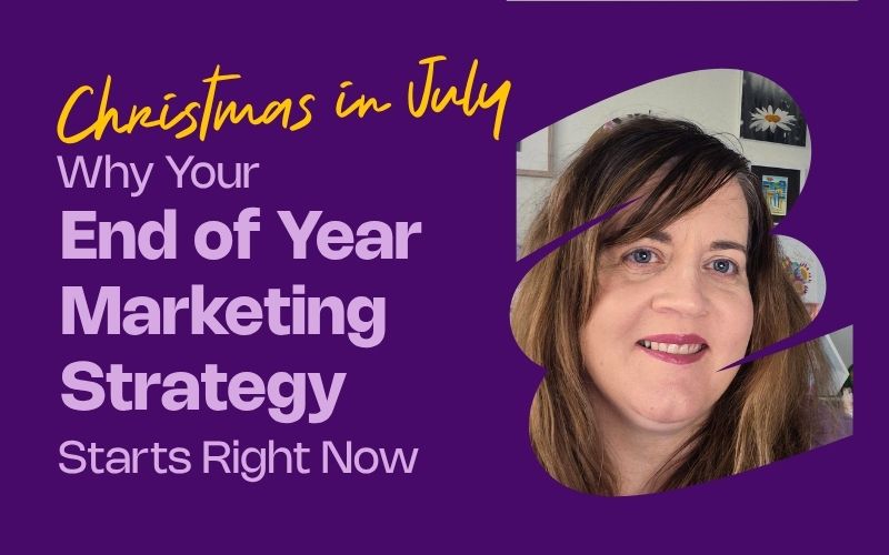 Branded featured image for She Rocks Digital outlining end-of-year marketing strategies for small business with clean typography against a deep purple background.